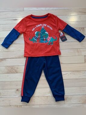 New! Pro Athlete Christmas Dinosaur Outfit Baby Boy Size 18 Months Navy Joggers